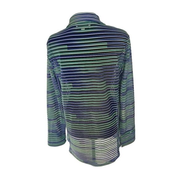 Erin London Womens Striped Full Zip Hi-Low Semi-Sheer Jacket Blue Aqua Medium - Picture 4 of 12